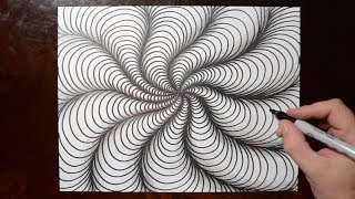 How to Draw Curved Line Illusions  Spiral Sketch Pattern 10 [upl. by Inaflahk]