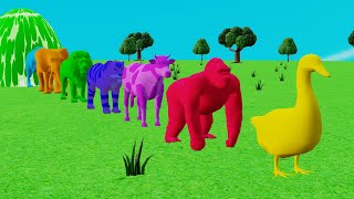 Paint and animals gorilla Elephant Duck Cartoon Lion Cow Fountain Crossing Wild Animals Game [upl. by Mike51]