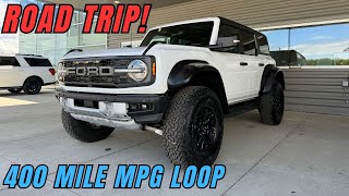 2023 Ford Bronco Raptor Road trip 400 mile MPG loop  First Drive impression vs 2024 F150 Raptor R [upl. by Glynnis322]