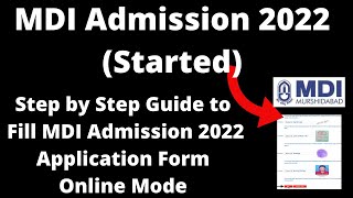 MDI Admission 2022 Started  How to Fill Officially MDI Admission 2022 Application Form Online [upl. by Cyrus819]