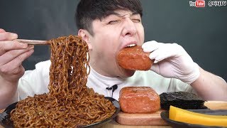 ASMR NUCLEAR FIRE NOODLES 뉴핵불닭볶음면을 그것과 섞어서 통스팸이랑 먹어보았습니다 땀주의 멘탈나감 리얼사운드 먹방 REAL SOUND MUKBANG [upl. by Beckie]