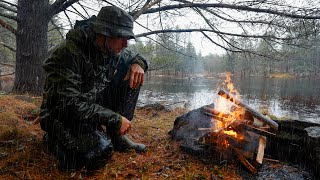 Solo Camping in Heavy Rain  Campfire Fajitas Mukbang [upl. by Nnylrats]