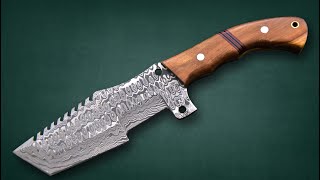 Tracker Hunting KNife Hand Forged Damascus Steel Collector Tactical Knife Walnut Handle Leather Case [upl. by Saidee]