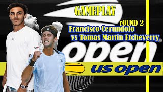 US Open round 2 Francisco Cerundolo vs Tomas Martin Etcheverry 828 Gameplay simulation Ao tennis [upl. by Inaja342]