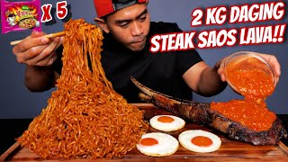 MUKBANG 5 MIE SAMYANG PAKE 2 KG WAGYU SAUS LAVA TERPEDAS [upl. by Nosac795]