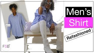 DIY Refashion Mens Shirt  Cold Shoulder Top [upl. by Atims]