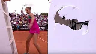 Pliskova Hits and Breaks Umpires CHAIR with racket [upl. by Thurnau]