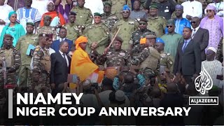 Niger Coup anniversary Hundreds gathered in Niamey to support junta leader [upl. by Mrots]