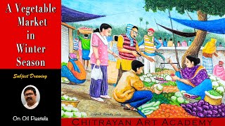 Memory drawing  How To Draw Vegetable Market  Elementarydrawing  Village Market Drawing [upl. by Githens]