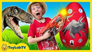 Giant Life Size Raptor and Park Rangers Dinosaur Surprise Egg Dino Kids Family Game amp Toys [upl. by Asirram]