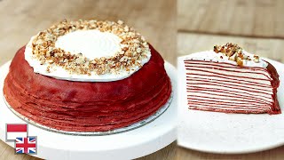 TANPA Oven Resep MILLE CREPE CAKE RASA RED VELVET Lembutnya Berlapis [upl. by Clapper]