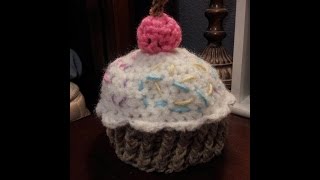 Tutorial Crochet Newborn Baby Cupcake beanie [upl. by Aihsikal324]