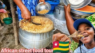 TRADITIONAL TOGOLESE GHANAIAN STREET FOOD TOUR AFLAO PART 2 [upl. by Hendrix641]