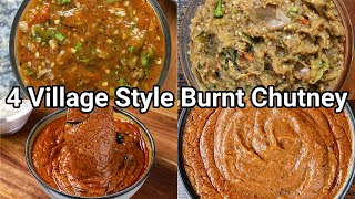 4 Village Style Burnt amp Roasted Chutney recipes for Rice Dosa amp Idli  Charcoal Flavored Chatni Dip [upl. by Ennahs]