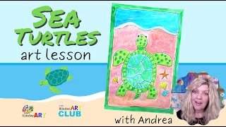 Draw Sea Turtles with Andrea from KinderArt amp The KinderArt Club Art Lesson [upl. by Maris884]