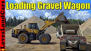 Komatsu WA450 loading Gravel Wagon [upl. by Imoyaba677]