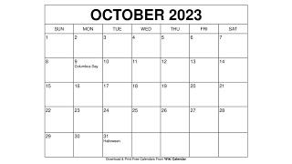 Free Printable October 2023 Calendar Templates With Holidays  Wiki Calendar [upl. by Charin337]