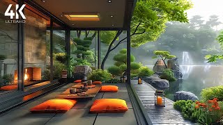 Beautiful Morning🌺4K Dreamy Spring  Birdsong Distant Waterfall amp Soothing Fireplace Sound to Rest [upl. by Buote]