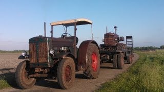 Hanomag R45 zieht schweren tieflader mit K55 im sand [upl. by Anelrihs]