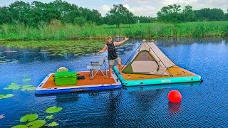 OVERNIGHT FLOAT CAMPING In Middle of LillyPad LAKE Catch amp Cook [upl. by Elleivad483]