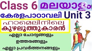 Class 6 Malayalam കേരളപാഠാവലി Unit 3 ഫാമെലിയിലെ കുഴലൂത്തുകാരൻ എല്ലാ പ്രവർത്തനങ്ങളും ചോദ്യങ്ങളും [upl. by Sexton]