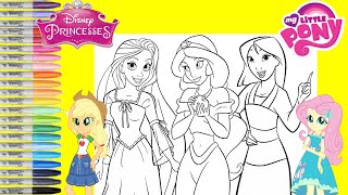 Disney Princess Makeover as My Little Pony Fluttershy Applejack and Pinkie Pie Coloring Book Pages [upl. by Yrroc]