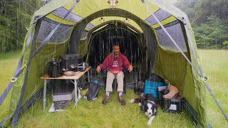 Tent CAMPING in the RAIN  HUGE Air Tent [upl. by Budding]