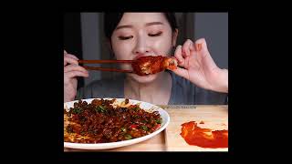 Spicy black Bean Noodles and Spicy Fried Chicken🥵❤️ asmr mukbang blackbeannoodles Fumeyamyam [upl. by Eikkin]