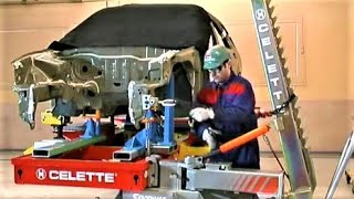 Celette frame machine and MZ jigs tutorial universal jig measuring system collision repair [upl. by Harshman]