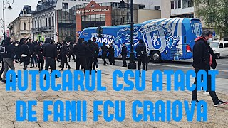 Moment incredibil Autocarul CSU Craiova trece prin mijlocul fanilor FCU înaintea meciului cu Rapid [upl. by Licec]