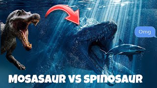 Mosasaurus vs Spinosaurus in water in jurassicworld spinosaurus [upl. by Trebma940]