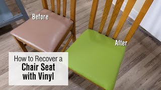 How to Recover a Chair Seat with Faux Leather  Vinyl Fabric [upl. by Ahsikam91]