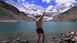 ‪idiot jumps in dangerous peruvian glacial lake causes avalanche‬ [upl. by Euridice]