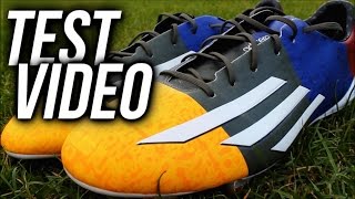 New 2014 Lionel Messi boots TEST  Adidas F50 Adizero FG  Messi Colourway YellowGreyBlueRed [upl. by Aidahs282]