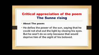 Critical appreciation of the poem The Sunne rising by John DonneSummary of The Sunne rising [upl. by Adam]