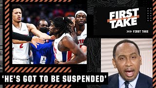 Stephen A reacts to LeBron striking Isaiah Stewart Hes got to be suspended  First Take [upl. by Kolivas]