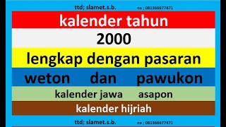 kalender 2000 lengkap pawukon  weton  pasaran kalender jawa  hijriah [upl. by Sonaj]