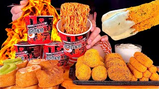 ASMR 화끈화끈 왕매운 염라대왕라면과 뿌링클 치즈스틱 치즈볼 유부초밥 먹방 Spicy Hot Noodles With Cheese Ball Cheese Stick MuKBang [upl. by Gar879]