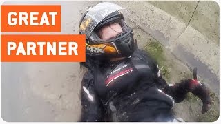 Motorcyclist Saves Girlfriend After Smash In Rain  Life Saver [upl. by Leandro]