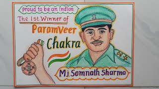 Veer Gatha Project DrawingGallantry Award winner PaintingHow to Draw Somnath Sharma Sketch Easy [upl. by Alim]