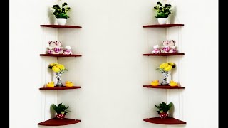 DIY hanging wall shelf  corner shelf with cardboard  4 shelves corner rack [upl. by Aneeg999]