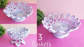 How to make Newspaper Basket  3 DIY Basket out of Paper  Unique Patterned Fruit Baskets [upl. by Maxwell]