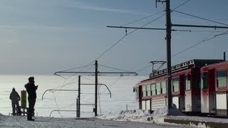 Die RigiBahn im Winter  Zahnradbahn Bergbahn Wintersport Berge Schnee [upl. by Cheung]