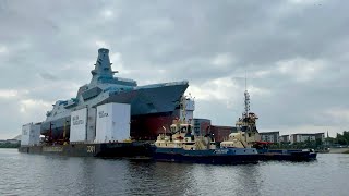 HMS Cardiff gets towed down the Clyde on a barge Yoker Ferry Terminal 30082024 [upl. by Lertsek]