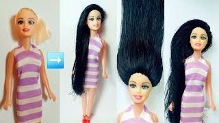 DIY Barbie Hairs RerootingBarbie Dolls hairs from Silk ThreadDolls Hack [upl. by Nidorf]