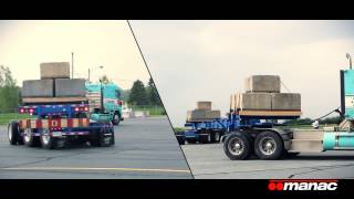 Manac  Extendable trailer with turntable and SelfSteering  Manac  Remorque extensible [upl. by Enyawud]