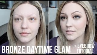 DRUGSTOREAFFORDABLE BRONZE DAYTIME GLAM MAKEUP PLUS BROW TUTORIAL [upl. by Meggie774]