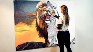 Lion Painting Timelapse  Hyperrealism Acrylic Painting [upl. by Hcardahs]