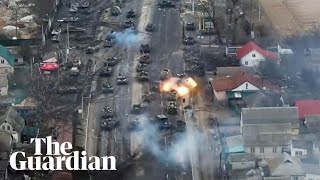 Russian tanks seen being ambushed on outskirts of Kyiv Ukraine [upl. by Sebbie]