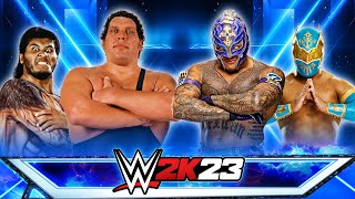 Andre The Giant amp Giant Gonzalez vs Rey Mysterio amp Sin Cara  Tag Team Match  WWE 2K23 [upl. by Nalyr]